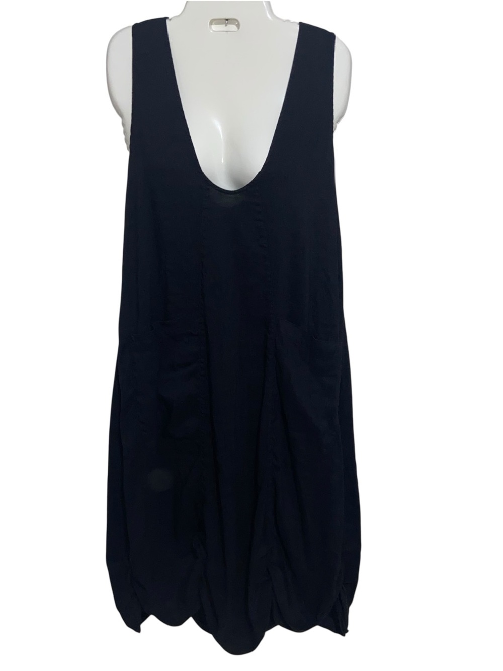 Kleen Dress Womens Medium Black Linen Blend Baloon Hem Boho Lagenlook Minimalist